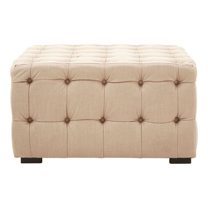 Stella Linen Fabric Button Tufted Footstool In Beige