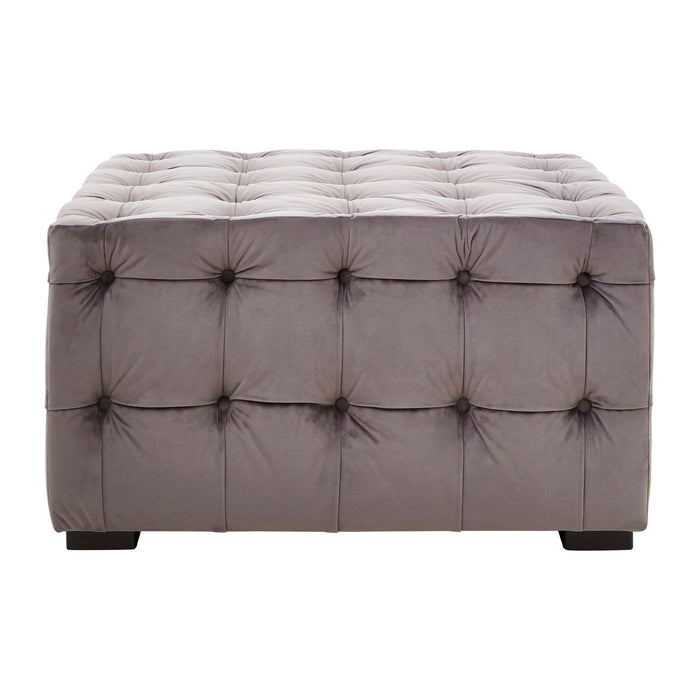 Stella Velvet Button Tufted Footstool In Grey