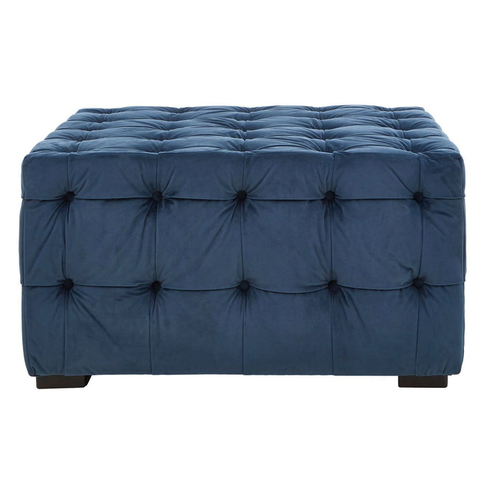 Stella Velvet Button Tufted Footstool In Midnight Blue