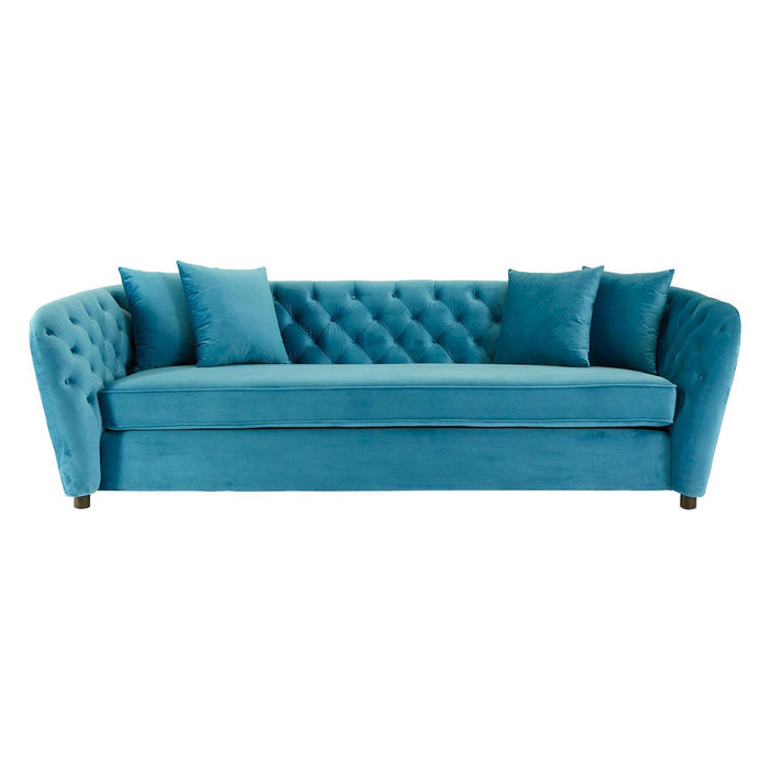 Riva Polyester Velvet 3 Seater Sofa In Cyan