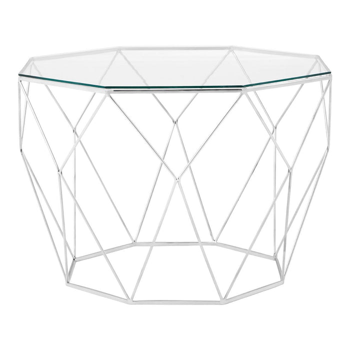 Shalimar Octagon Clear Glass Coffee Table With Silver Metal Frame