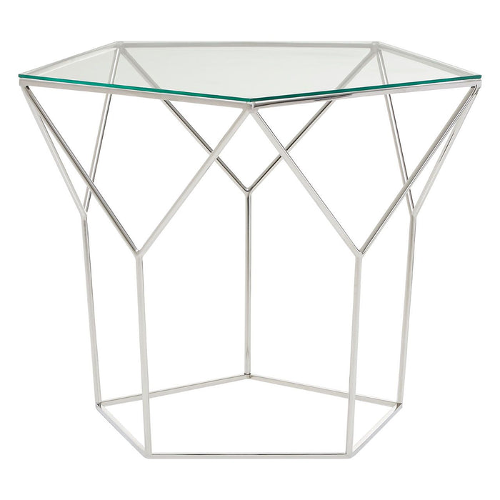 Shalimar Pentagonal Clear Glass Coffee Table With Silver Metal Frame