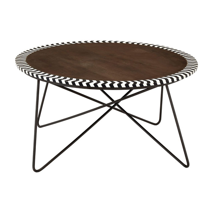 Artisan Round Wooden Coffee Table In Acacia With Black Metal Frame