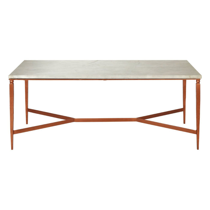 Nirav White Marble Top Coffee Table With Copper Metal Frame