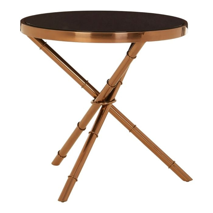 Aurora Glass Top Side Table In Black With Rose Gold Frame