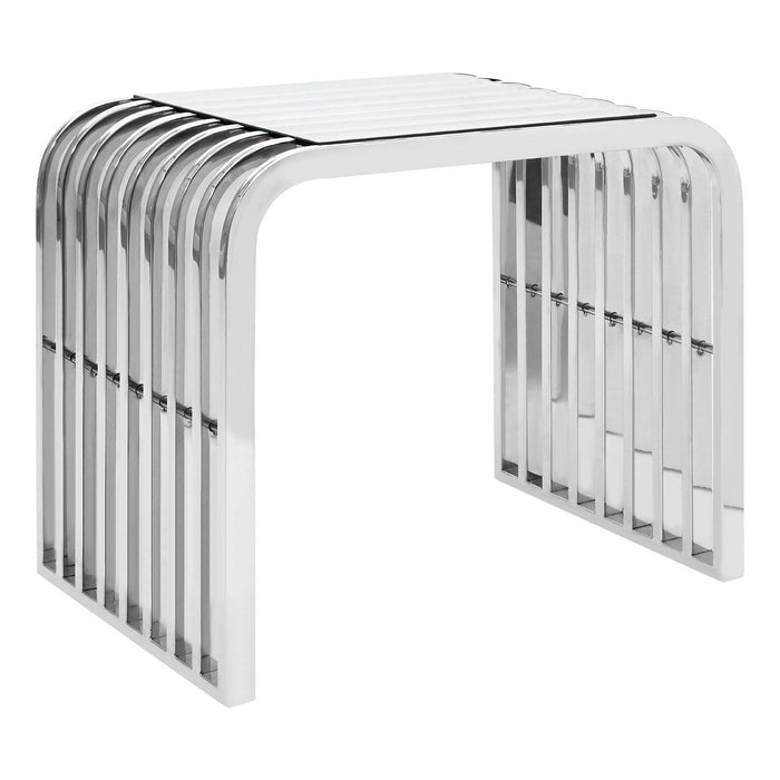 Vogue Clear Glass Top Slatted End Table With Silver Stainless Steel Frame