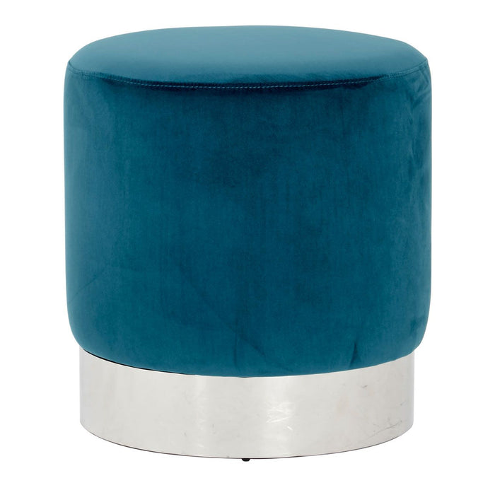 Vogue Round Velvet Stool In Teal With Silver Base