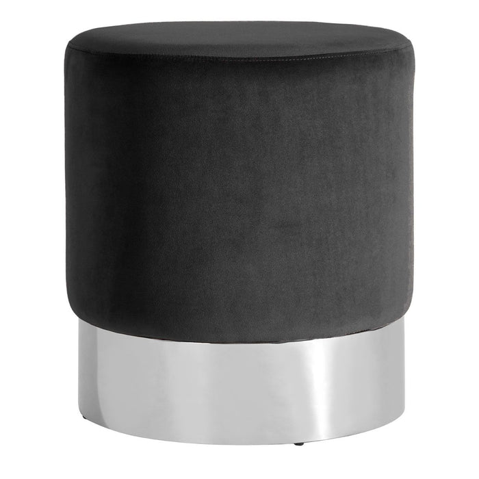 Vogue Velvet Round Stool In Black With Silver Base