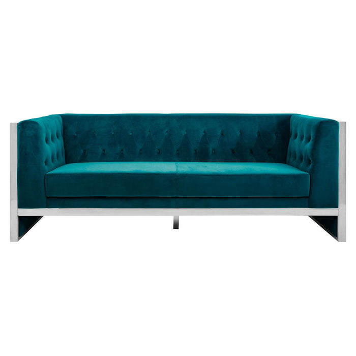 Vogue Polyester Velvet 3 Seater Sofa In Teal With Stainless Steel Frame