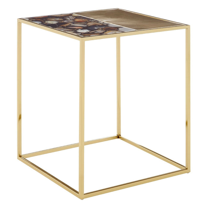 Vita Square Agate Stone Side Table With Gold Metal Frame