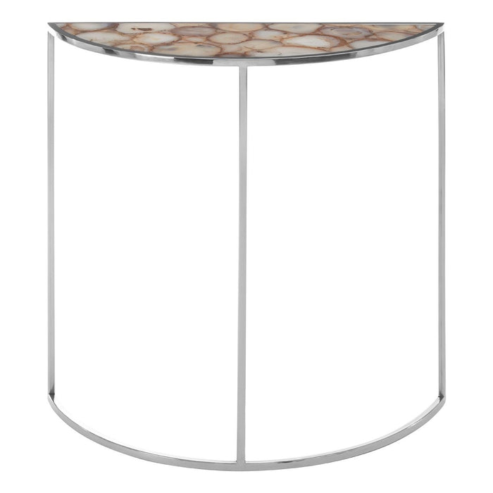 Vita Half Moon White Agate Console Table With Silver Frame