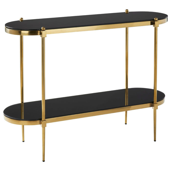 Arezzo Black Glass Console Table With Gold Stainless Steel Frame