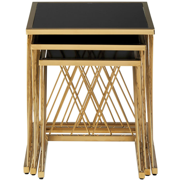 Arezzo Black Glass Top Nest Of 3 Tables In Gold