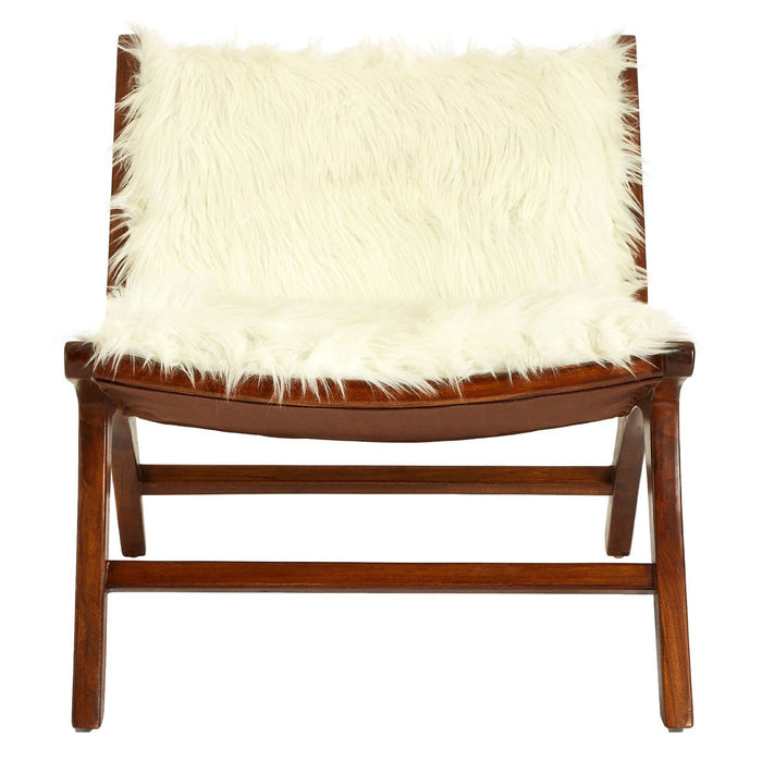 Inca White Faux Fur Angled Lounge Chair In Golden Brown