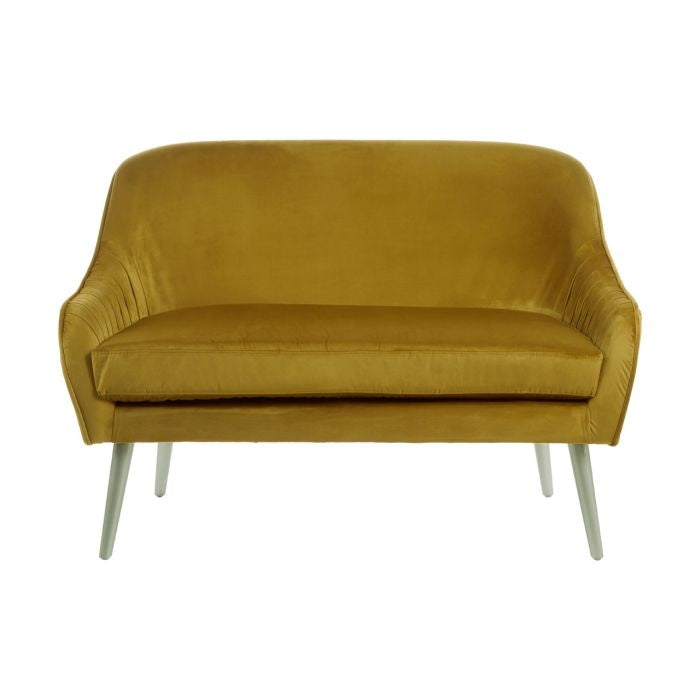 Lalette Velvet 2 Seater Sofa In Mustard With Natural Wooden Legs