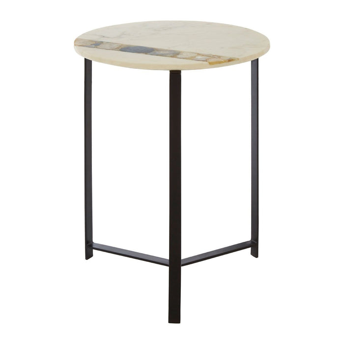 Valko Round Agate Stone Side Table In Black Metal Frame