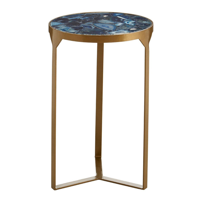 Valko Round Agate Stone Side Table In Gold Metal Frame