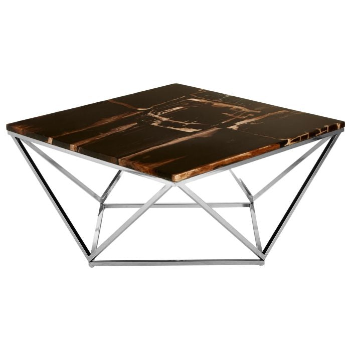 Ripley Square Dark Petrified Wooden Coffee Table In Brown