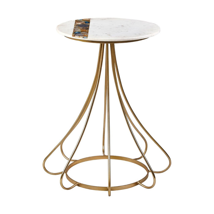 Valko Round Agate Stone Top Side Table With Gold Metal Frame