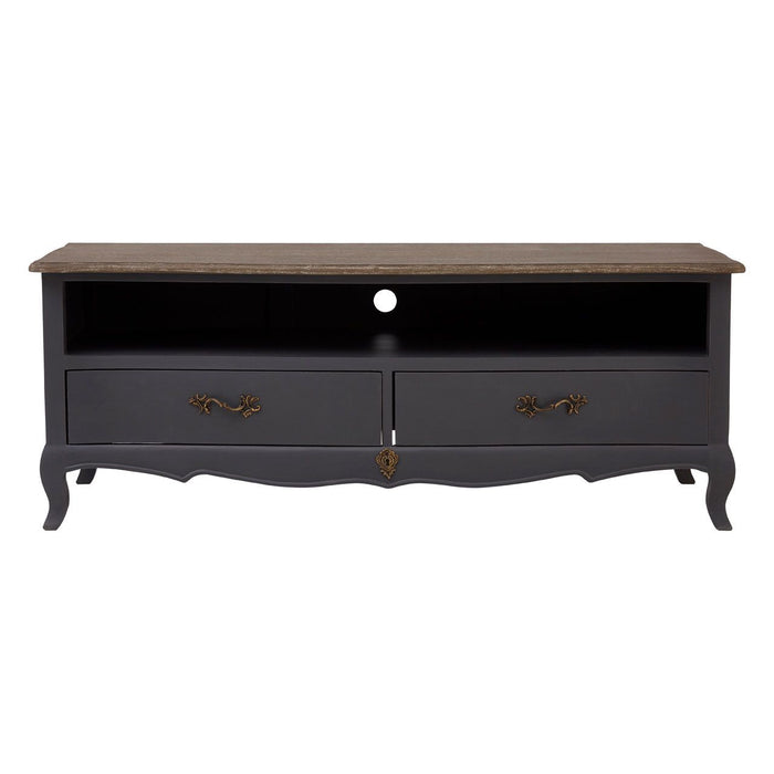 Loire Wooden TV Stand In Dark Grey With 2 Drawers