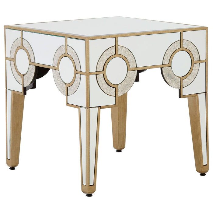 Knightsbridge Deco Mirrored Glass Side Table With Wooden Legs