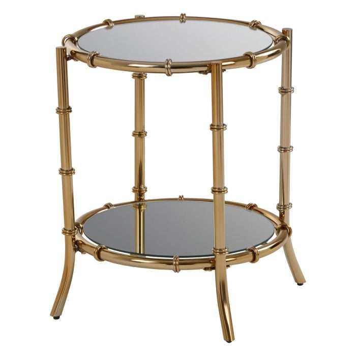 Ianto Glass Side Table In Gold Bamboo Design Legs