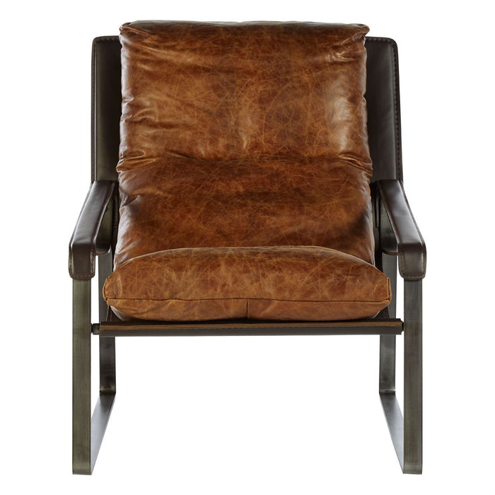 Hoxton Genuine Leather Lounge Chair In Light Brown