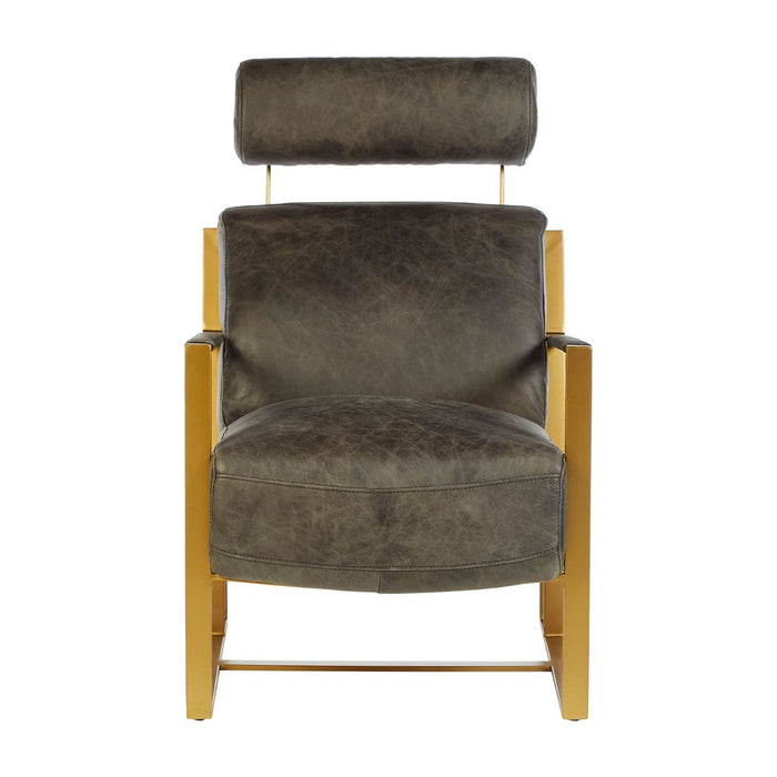 Hoxton Genuine Leather Lounge Chair In Ebony With Rich Gold Metal Legs