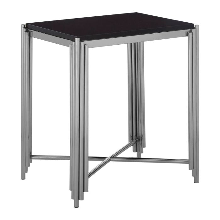 Cairbre Square Granite Top Side Table With Silver Stainless Steel Frame