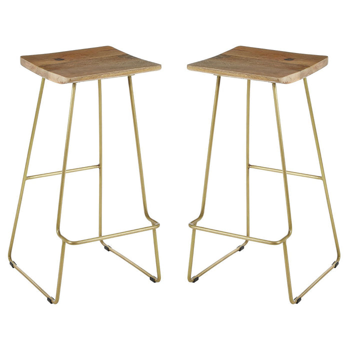 Nandri Square Natural Mango Wood Bar Stools In Pair