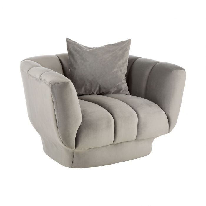 Kenton Velvet Upholstered Armchair In Light Grey