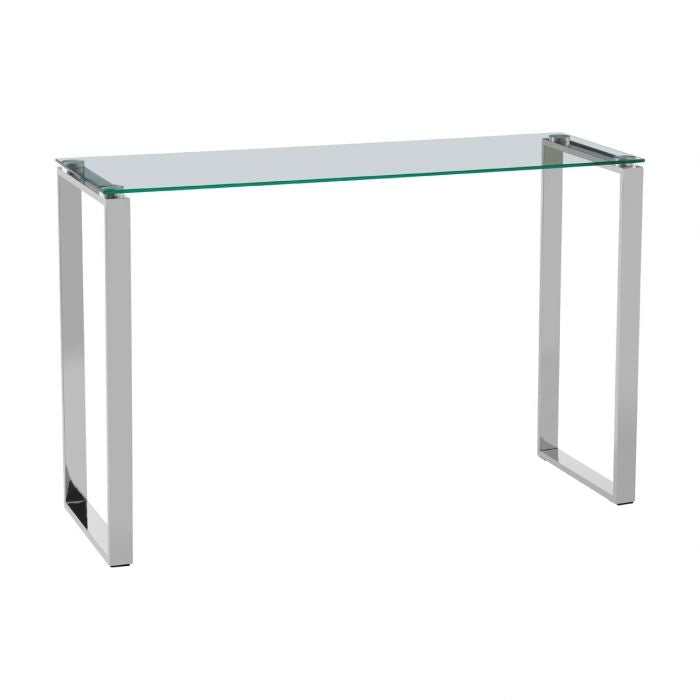 Anaco Clear Glass Console Table With Chrome Metal Legs