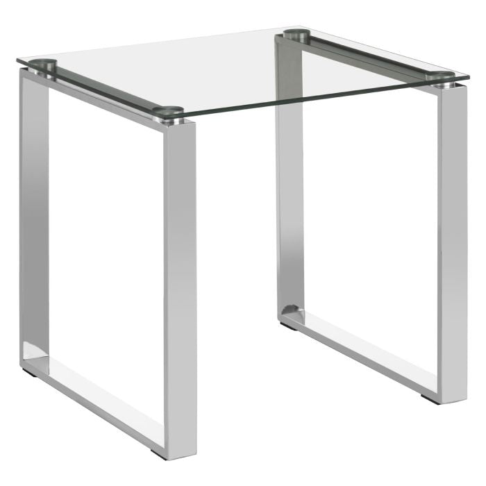 Anaco Square Clear Glass Top End Table With Silver Metal Frame