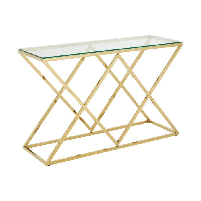 Alton Clear Glass Console Table With Gold Metal Frame