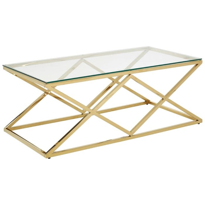 Alton Clear Glass Coffee Table With Gold Metal Frame