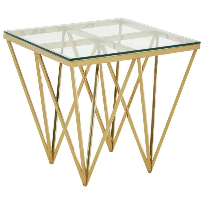 Alton Clear Glass End Table With Gold Spike Design Metal Base