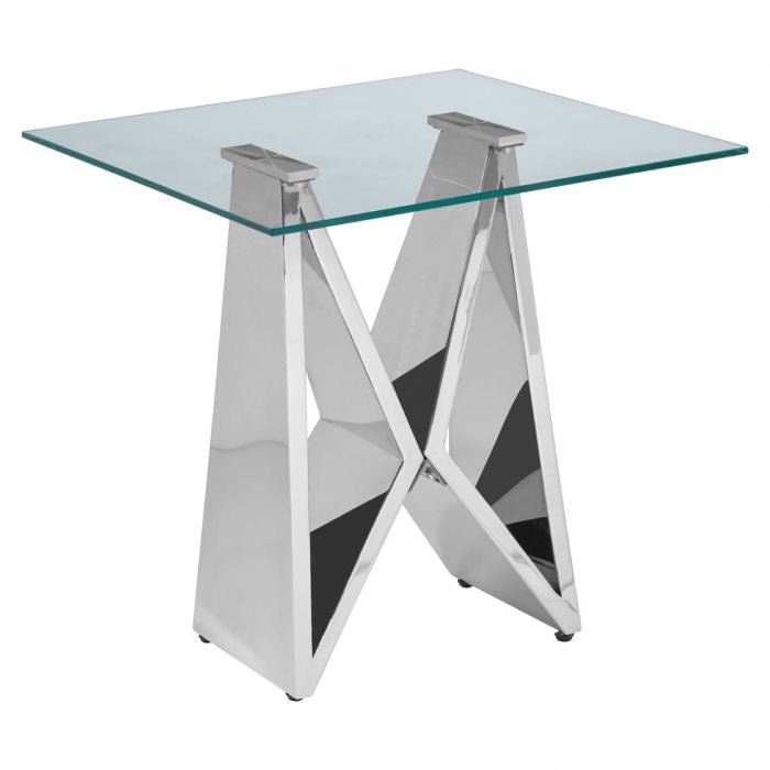 Anaco Clear Glass End Table With Silver Wing Metal Base