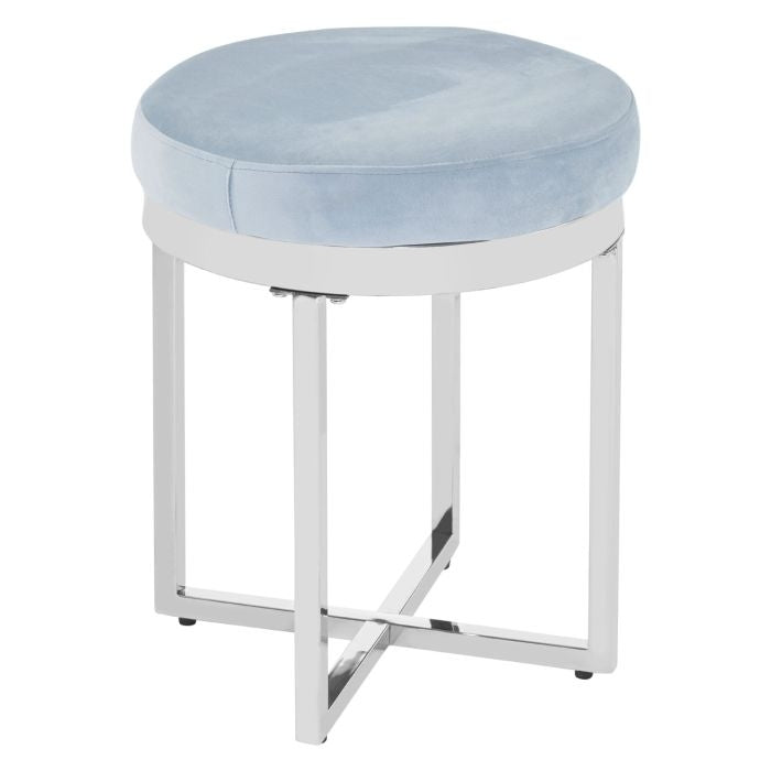 Anaco Round Velvet Upholstered Stool In Grey With Silver Metal Frame