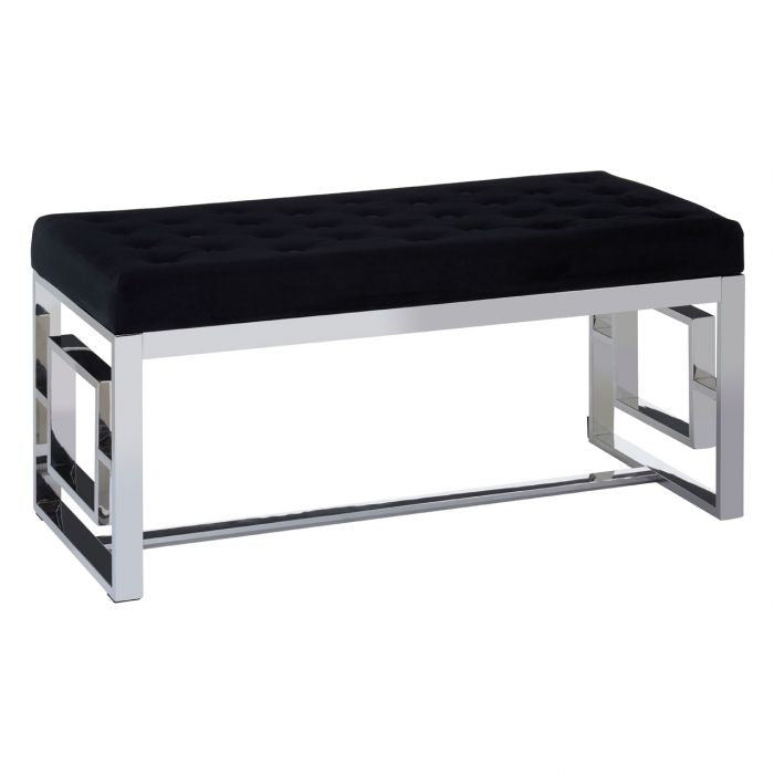 Allure Velvet Upholstered Textured Dining Bench In Black With Silver Frame