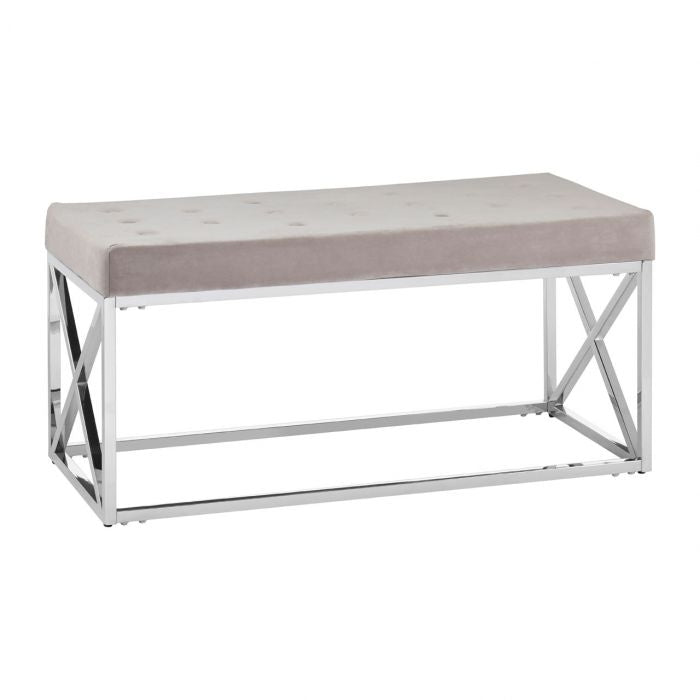 Allure Velvet Upholstered Luxe-Style Dining Bench In Mink With Silver Frame