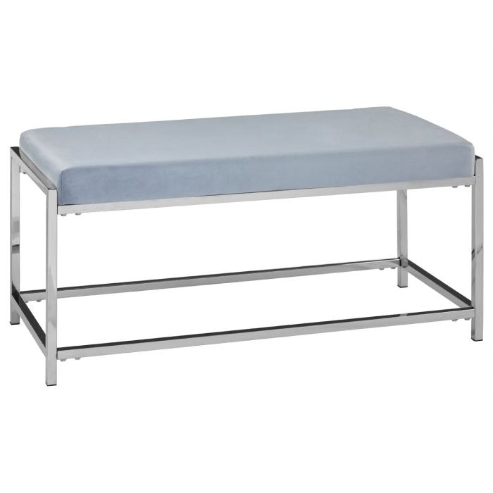 Anaco Velvet Upholstered Bench In Powder Blue With Silver Metal Frame