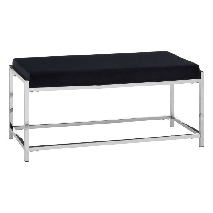 Allure Velvet Upholstered Dining Bench In Black With Silver Frame