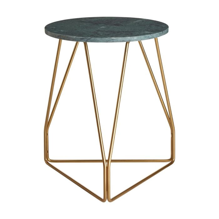 Cadfan Round Marble Top Side Table In Green With Gold Metal Legs