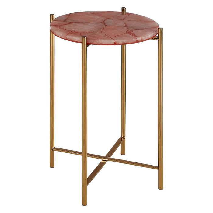 Vita Round Pink Quartz Side Table With Gold Metal Base