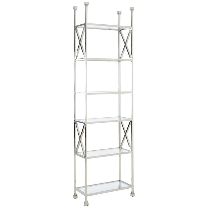 Horizon Black Glass Shelves Cross Design Bookcase In Silver