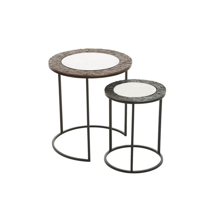 Avoch Small Round Glass Top Set Of 2 Side Tables In Copper