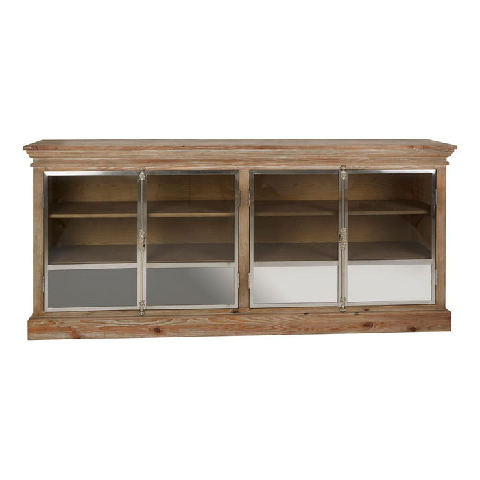 Richmond Wooden TV Stand In Brown With 4 Clear Glass Doors