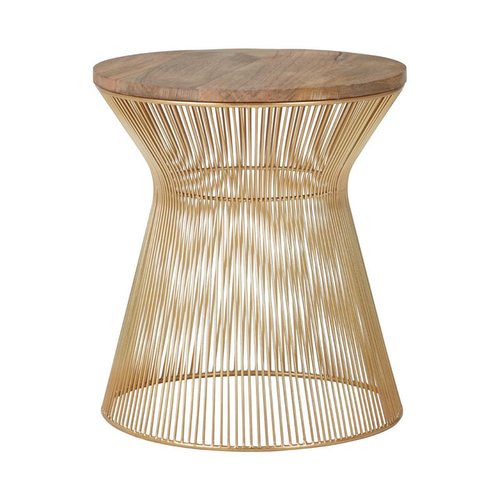 Mahomet Wooden Side Table In Gold Metal Wire Frame