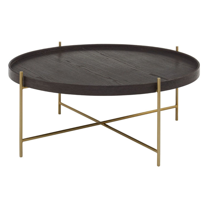 Lino Wooden Coffee Table In Black With Gold Slender Frame