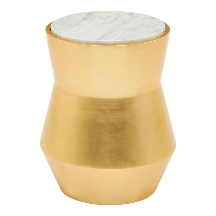 Lino Small White Marble Top Drum Side Table In Gold